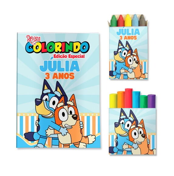 Kit Colorir com Giz e Massinha Bluey | Lembrancinha Festa Infanti