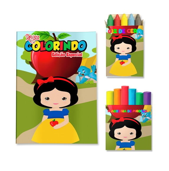 Kit Colorir com Giz e Massinha Branca de Neve | Lembrancinha Fest