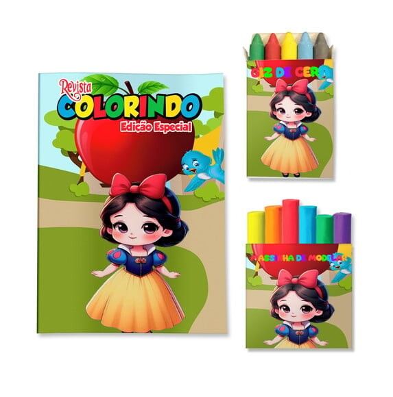 Kit Colorir com Giz e Massinha Branca de Neve | Lembrancinha Fest