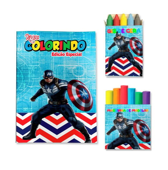 Kit Colorir com Giz e Massinha Capitão América | Lembrancinha F
