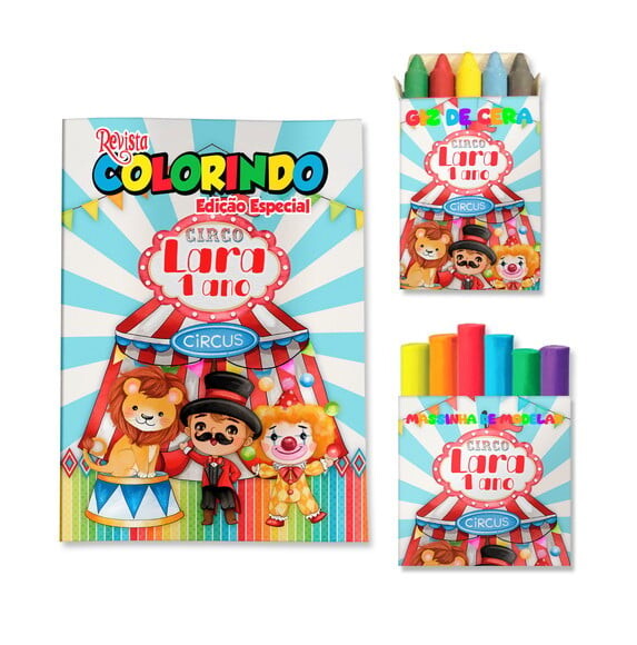 Kit Colorir com Giz e Massinha Circo Azul | Lembrancinha Festa In