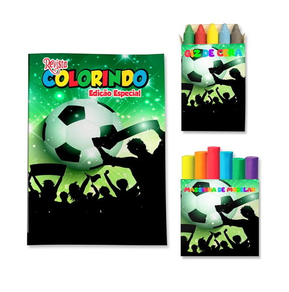 Kit Colorir com Giz e Massinha Futebol | Lembrancinha Festa Infan