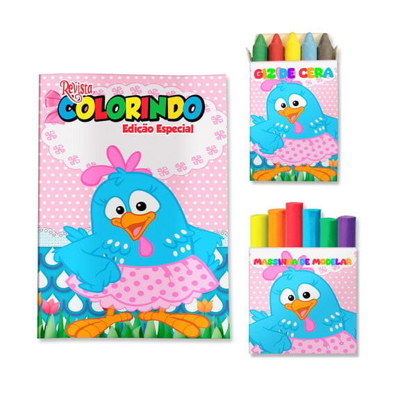 Kit Colorir com Giz e Massinha Galinha Pintadinha | Lembrancinha 