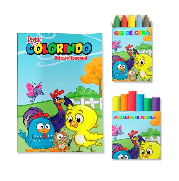 Kit Colorir com Giz e Massinha Galinha Pintadinha | Lembrancinha 