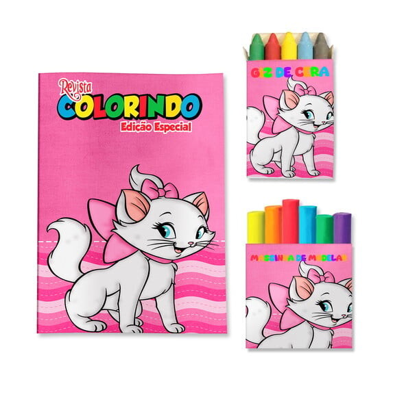 Kit Colorir com Giz e Massinha Gatinha Marie | Lembrancinha Festa
