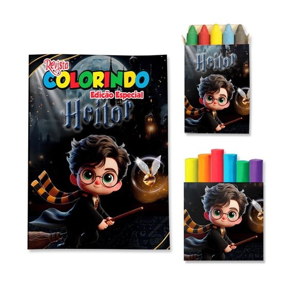Kit Colorir com Giz e Massinha Harry Potter | Lembrancinha Festa 