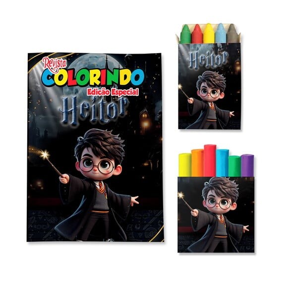 Kit Colorir com Giz e Massinha Harry Potter | Lembrancinha Festa 