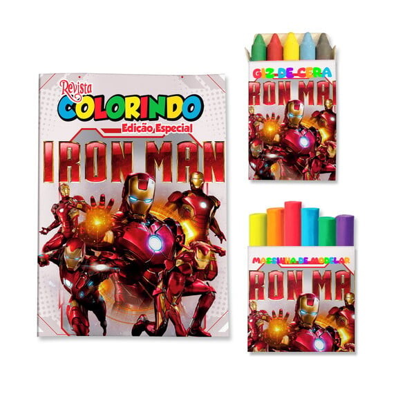 Kit Colorir com Giz e Massinha Homem de Ferro | Lembrancinha Fest