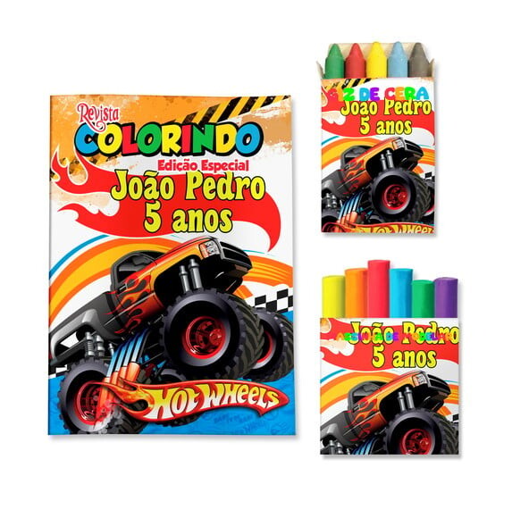 Kit Colorir com Giz e Massinha Hot Wheels | Lembrancinha Festa In