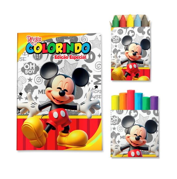 Kit Colorir com Giz e Massinha Mickey | Lembrancinha Festa Infant