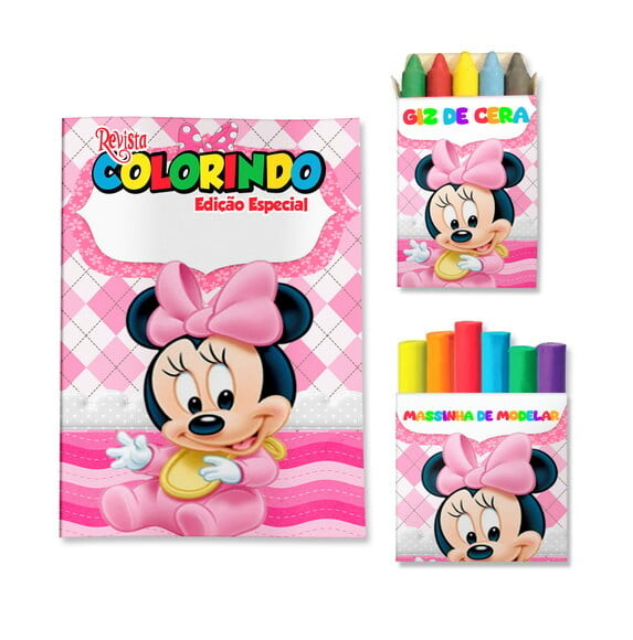 Kit Colorir com Giz e Massinha Minnie Baby | Lembrancinha Festa I
