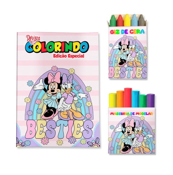 Kit Colorir com Giz e Massinha Minnie e Margarida | Lembrancinha 