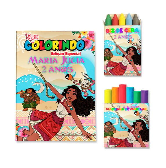 Kit Colorir com Giz e Massinha Moana 2 | Lembrancinha Festa Infan