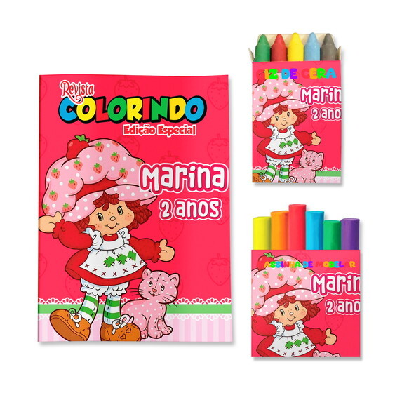 Kit Colorir com Giz e Massinha Moranguinho Antiga Anos 80 | Lembr