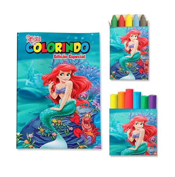 Kit Colorir com Giz e Massinha Pequena Sereia Ariel | Lembrancinh