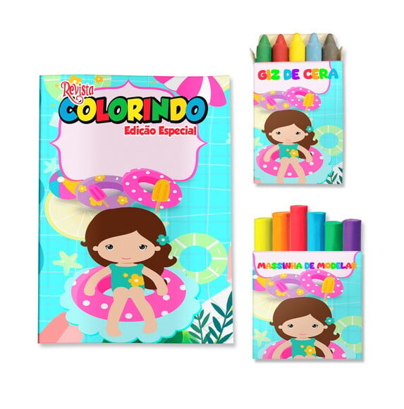 Kit Colorir com Giz e Massinha Pool Party Menina | Lembrancinha F