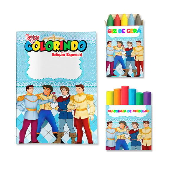 Kit Colorir com Giz e Massinha Príncipes Disney | Lembrancinha F
