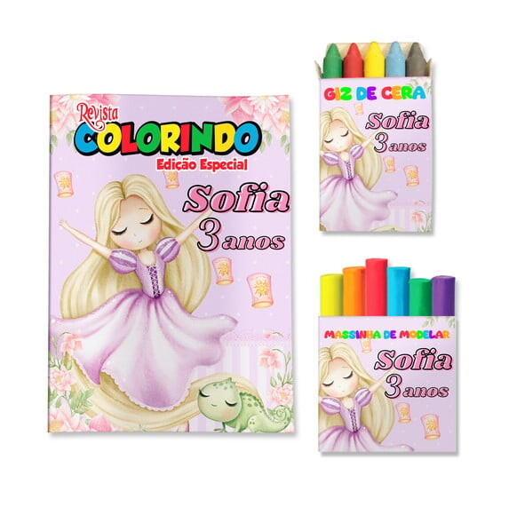 Kit Colorir com Giz e Massinha Rapunzel Enrolados | Lembrancinha 