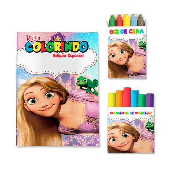 Kit Colorir com Giz e Massinha Rapunzel Enrolados | Lembrancinha 