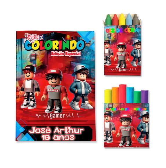 Kit Colorir com Giz e Massinha Roblox | Lembrancinha Festa Infant