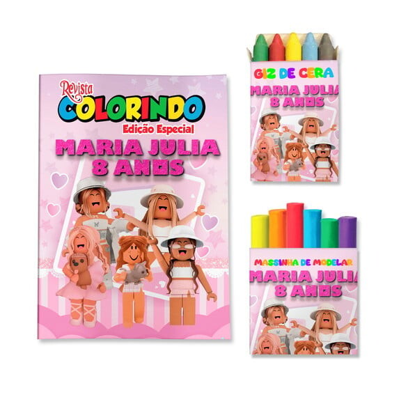 Kit Colorir com Giz e Massinha Roblox Rosa Menina | Lembrancinha 