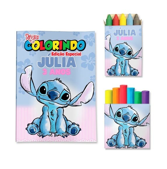 Kit Colorir com Giz e Massinha Stitch | Lembrancinha Festa Infant