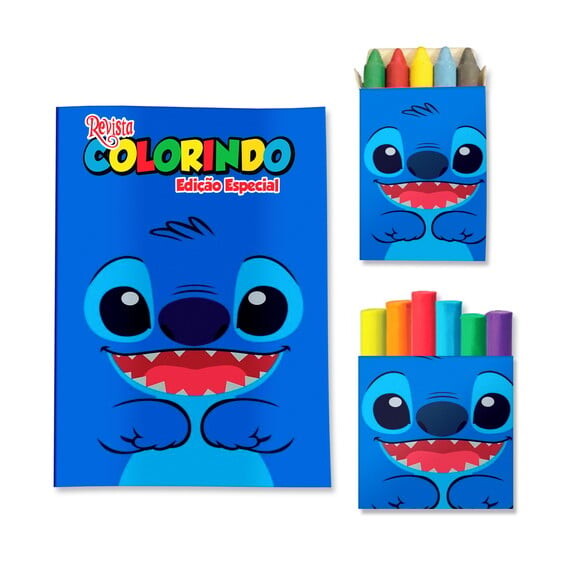 Kit Colorir com Giz e Massinha Stitch | Lembrancinha Festa Infant