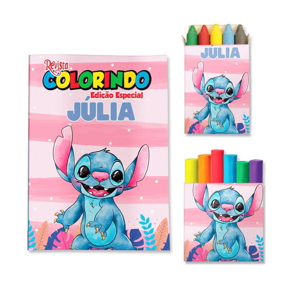 Kit Colorir com Giz e Massinha Stitch | Lembrancinha Festa Infant