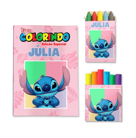 Kit Colorir com Giz e Massinha Stitch | Lembrancinha Festa Infant
