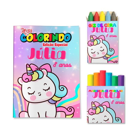 Kit Colorir com Giz e Massinha Unicórnio | Lembrancinha Festa In