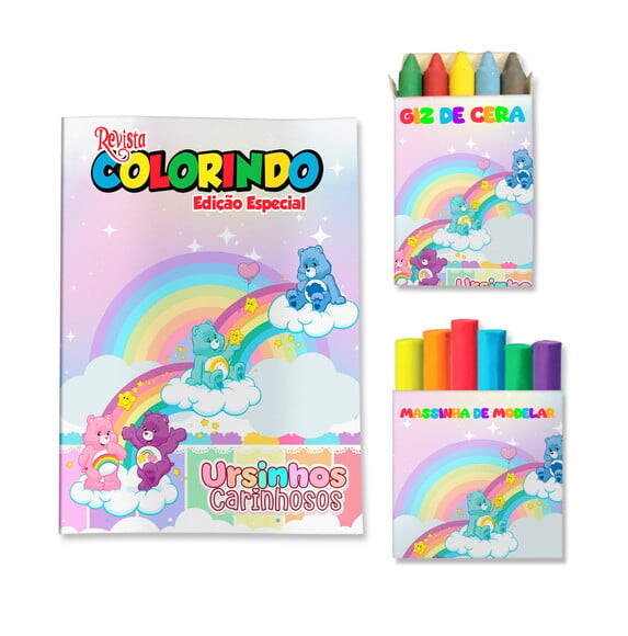 Kit Colorir com Giz e Massinha Ursinhos Carinhosos | Lembrancinha