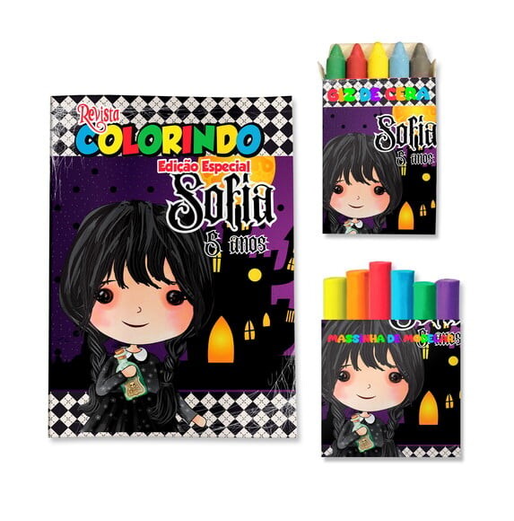 Kit Colorir com Giz e Massinha Wandinha | Lembrancinha Festa Infa