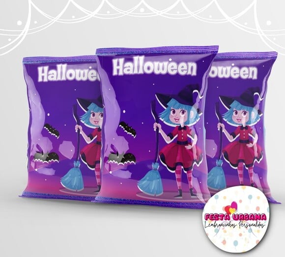 Saquinho para Salgadinho Personalizado Dia Das Bruxas Halloween P
