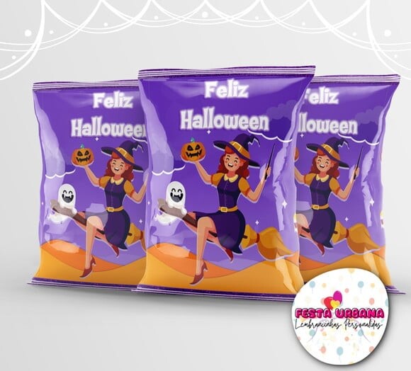 Saquinho para Salgadinho Personalizado Dia Das Bruxas Halloween P