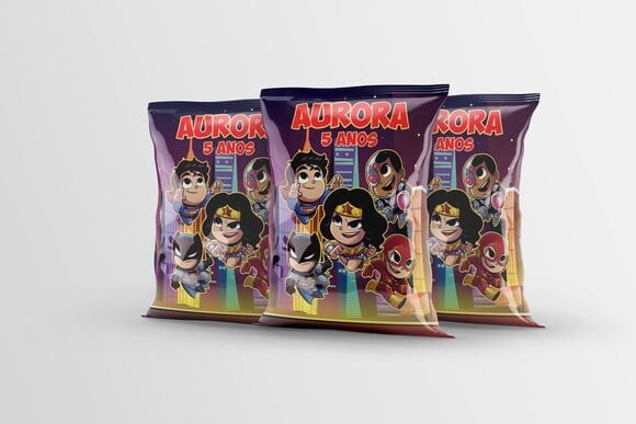 Saquinho para Salgadinho Personalizado Liga da Justiça Cute Baby