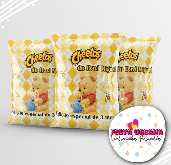 Saquinho para Salgadinho Personalizado Ursinho Pooh Personalizado