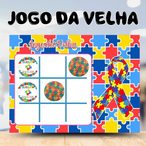 Jogo da Velha Autismo Personalizado | Lembrancinha Festa Infantil