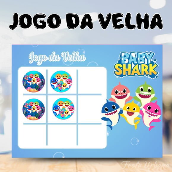 Jogo da Velha Baby Shark Personalizado | Lembrancinha Festa Infan