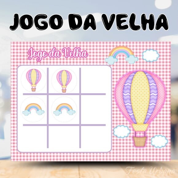 Jogo da Velha Balão Rosa Personalizado | Lembrancinha Festa Infa