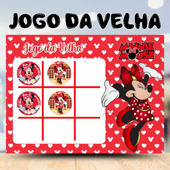 Jogo da Velha Minnie Vermelha Personalizado | Lembrancinha Festa 