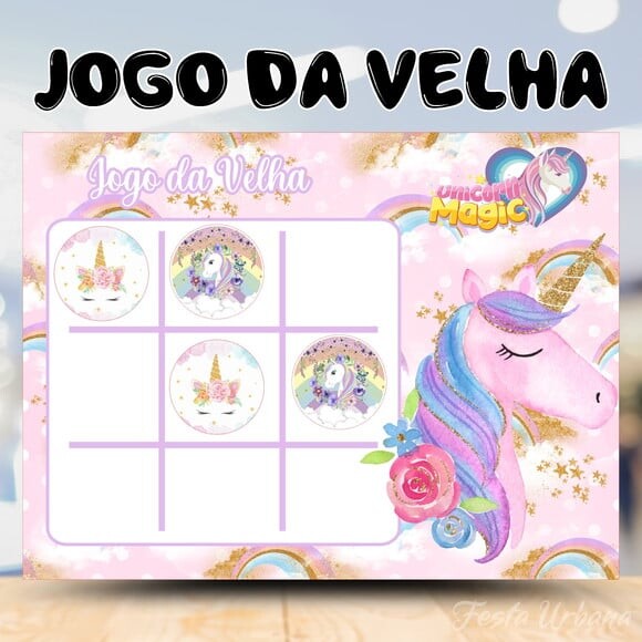 Jogo da Velha Unicónio Personalizado | Lembrancinha Festa Infant