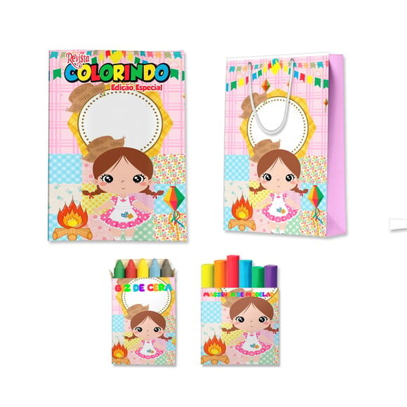 Kit Colorir com Massinha e Sacola Arraiá Festa Junina Menina | L