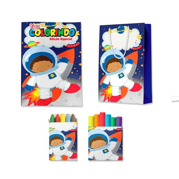 Kit Colorir com Massinha e Sacola Astronauta | Lembrancinha Festa