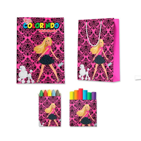 Kit Colorir com Massinha e Sacola Barbie | Lembrancinha Festa Inf