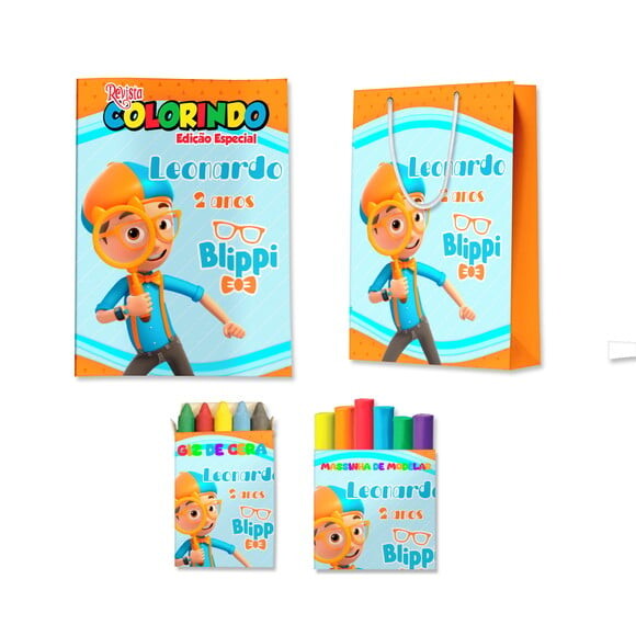 Kit Colorir com Massinha e Sacola Blippi | Lembrancinha Festa Inf