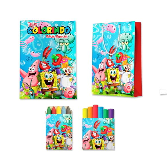 Kit Colorir com Massinha e Sacola Bob Esponja | Lembrancinha Fest