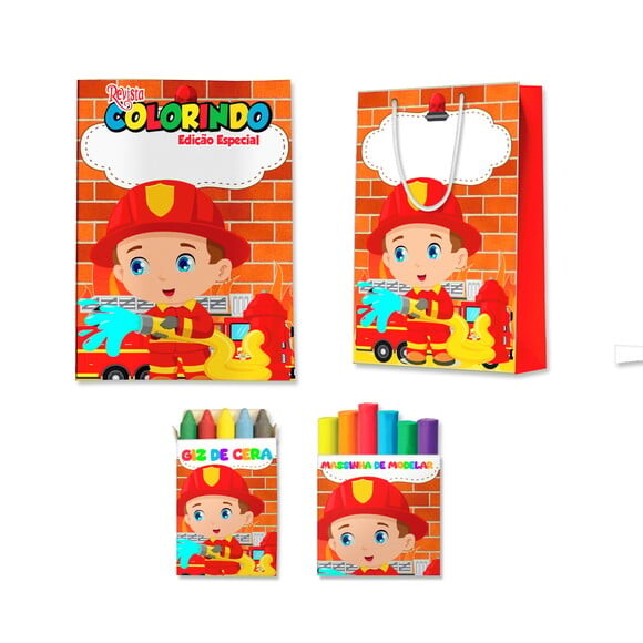 Kit Colorir com Massinha e Sacola Bombeiro | Lembrancinha Festa I