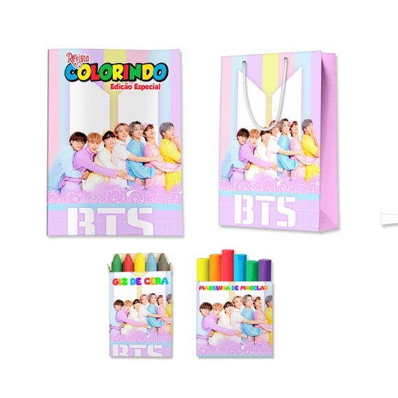 Kit Colorir com Massinha e Sacola Bts | Lembrancinha Festa Infant