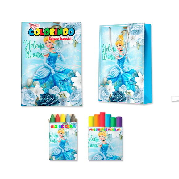 Kit Colorir com Massinha e Sacola Cinderela | Lembrancinha Festa 