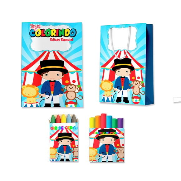 Kit Colorir com Massinha e Sacola Circo Menino | Lembrancinha Fes